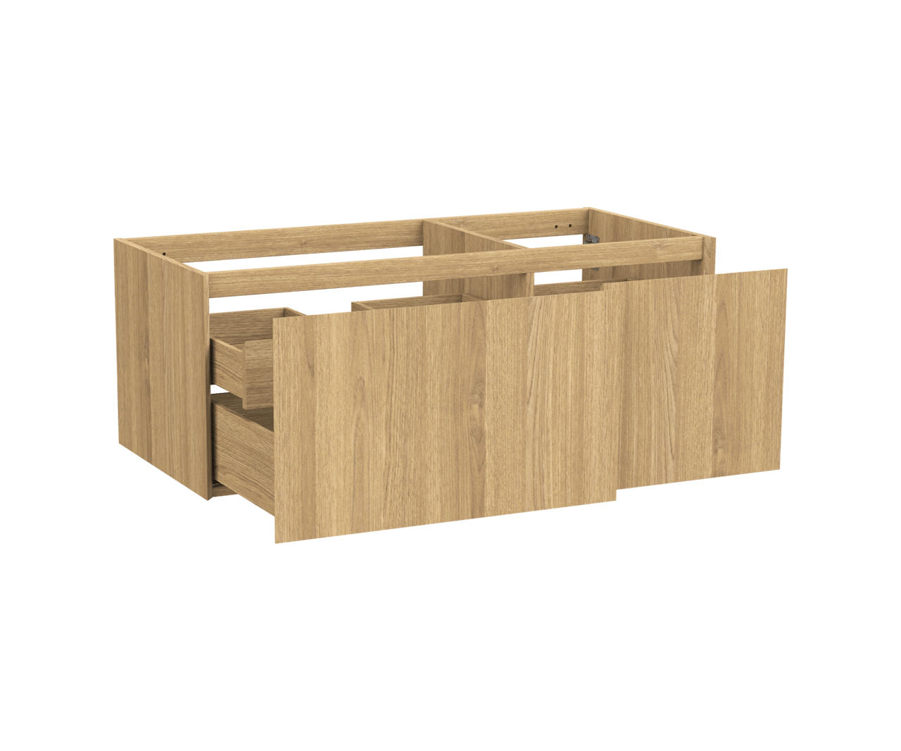 Balmani Idra by Mitra hängender Waschbeckenunterschrank: 120 x 55 cm, asymmetrisch links, Eiche Natur, Furnierholz, 4 Schubladen