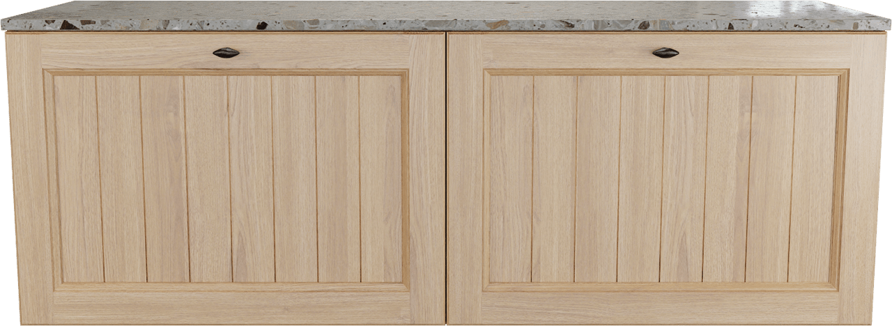 Balmani Lemon zwevend badmeubel 150 x 55 cm, fineer naturel eiken met Stretto enkel of dubbel wastafelblad in greige terrazzo