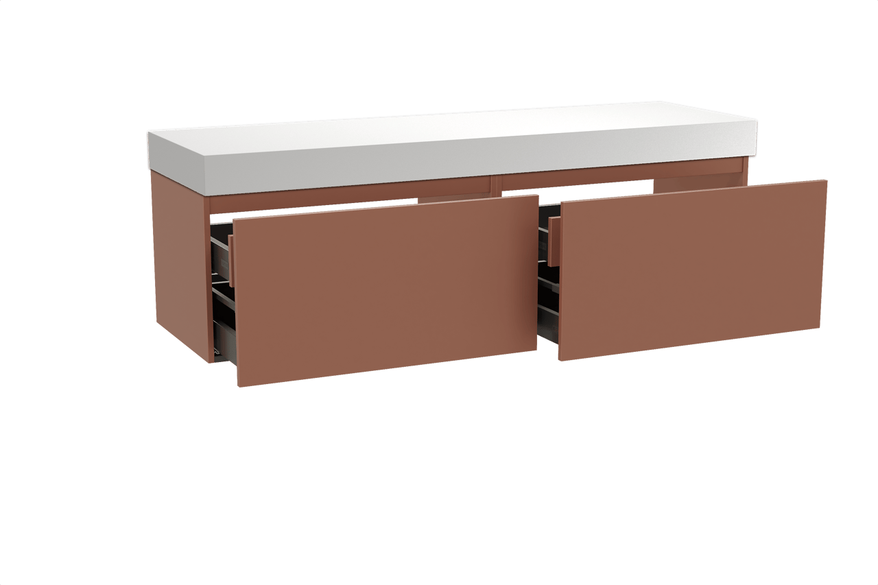 Balmani Sfera by Lucida zwevend badkamermeubel 180 x 55 cm cotto met Dominus enkel of dubbel tablet in solid surface mat wit