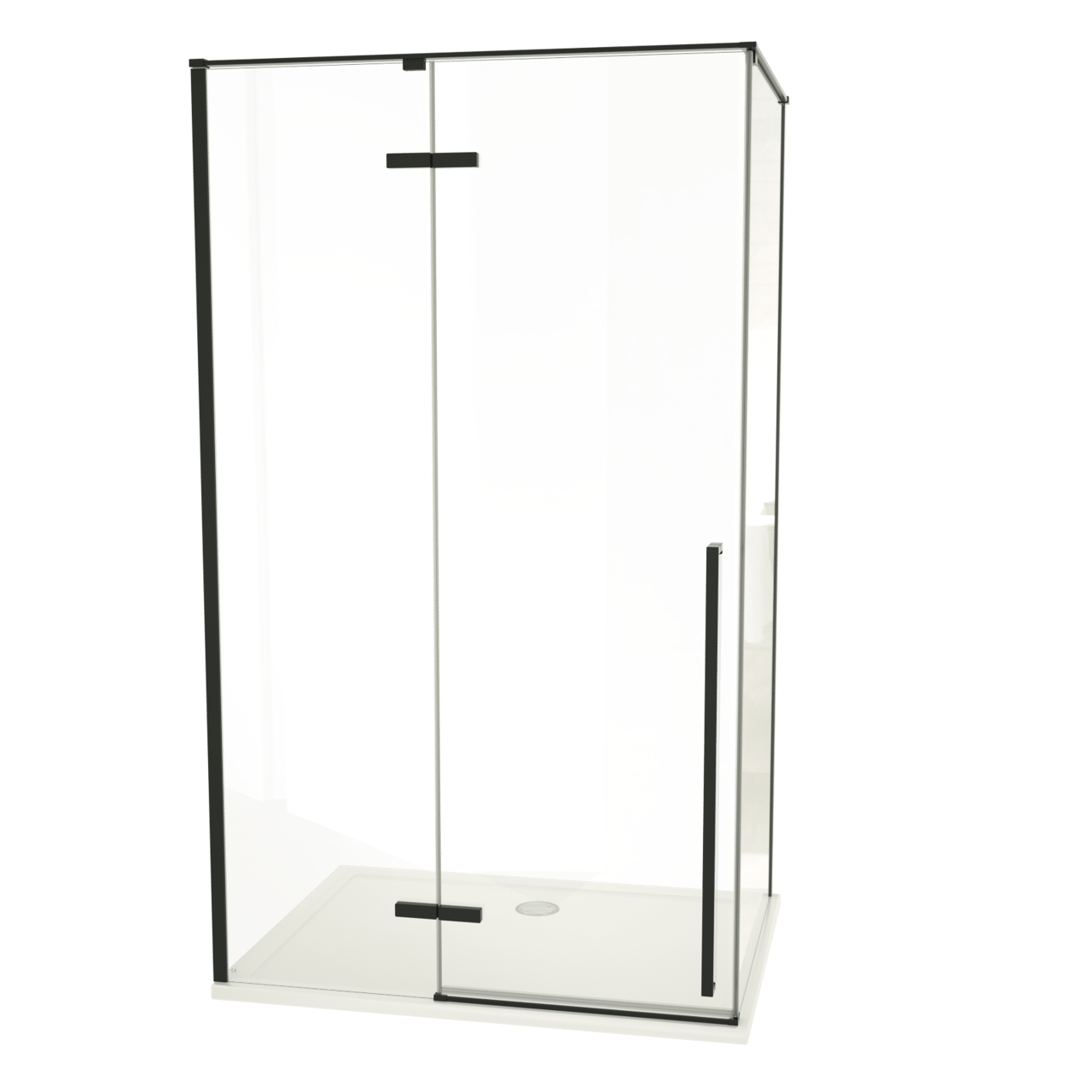 Luca Varess Stilus paroi de douche avec porte pivotante gauche et 2 parois latéraux fixes 120 x 90 cm verre transparent profil noir mat