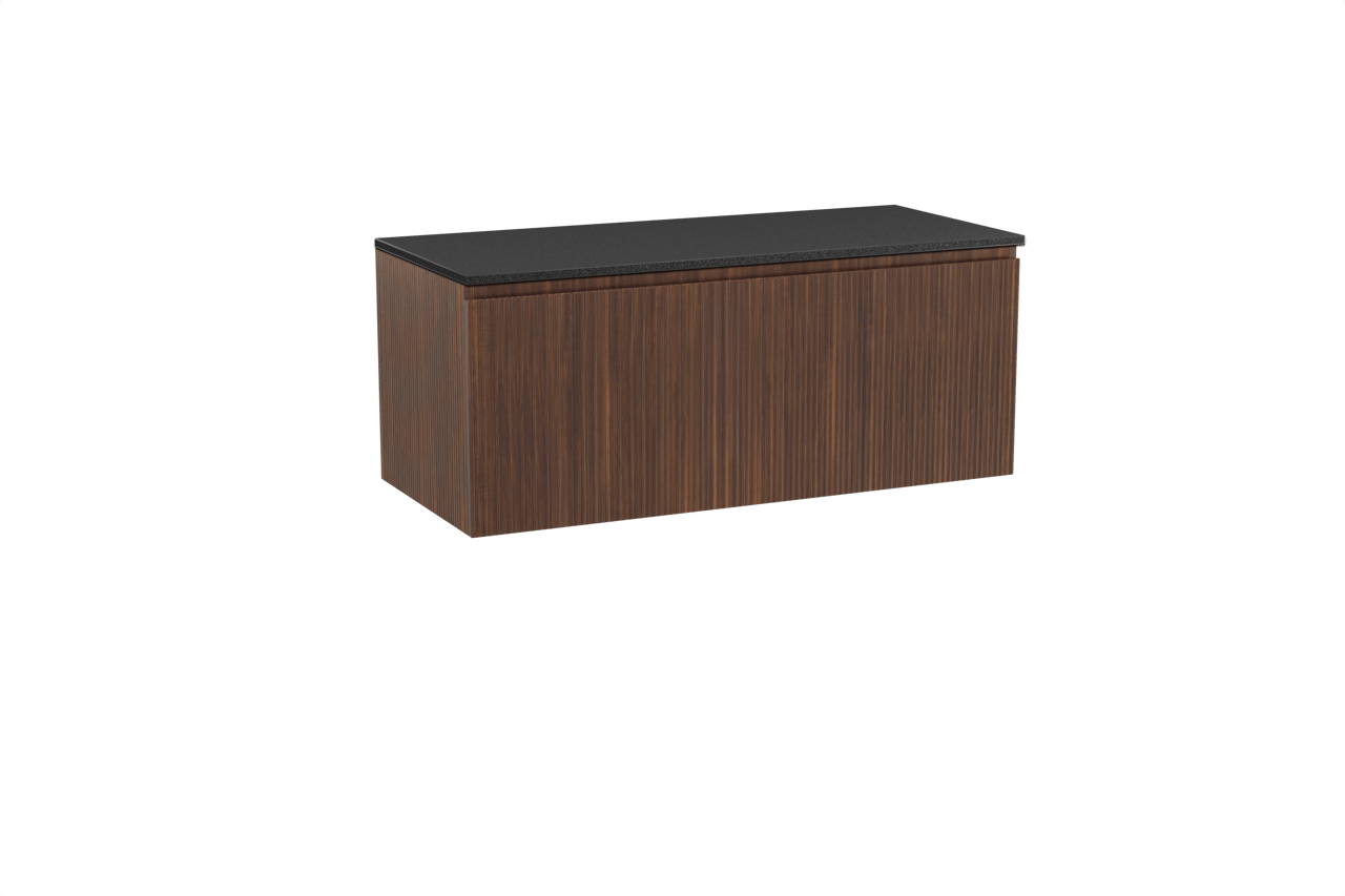Storke Ribs hängendes Möbelstück Set: 120 x 52 cm, Nussbaum, mit Panton Einzel- oder Doppel Waschtischplatte, Pulverbeschichtetes MDF, Schwarz matt, Vertikale symmetrische gerade Rippe