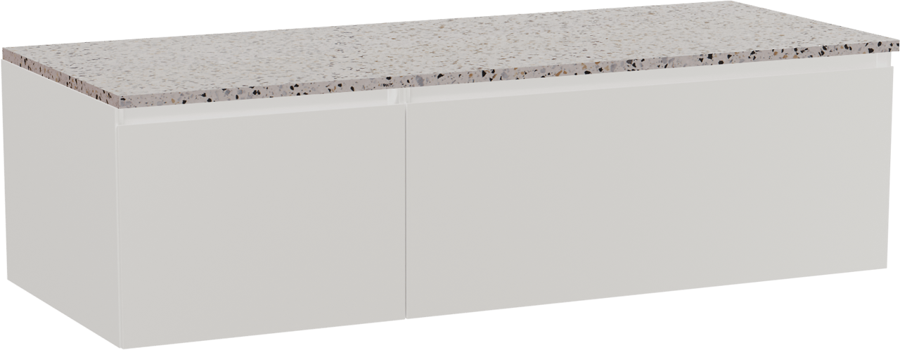 Storke Edge zwevend badmeubel 130 x 52 cm mat wit met Tavola enkel of dubbel wastafelblad in mat wit/zwart terrazzo