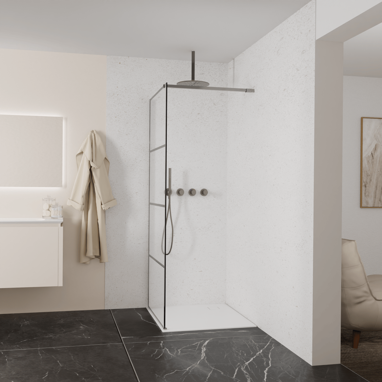 Balmani Modular inloopdouche: 90 x 200 cm, Lined, Brushed GunMetal profielen