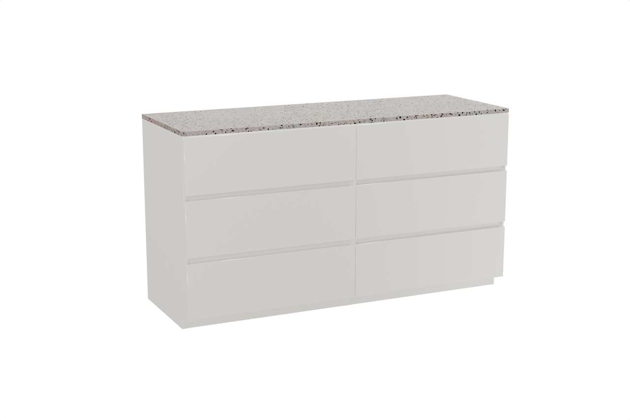 Storke Edge meuble salle de bains à poser 150 x 52 cm blanc mat avec Tavola tablette simple ou double en blanc/noir mat terrazzo