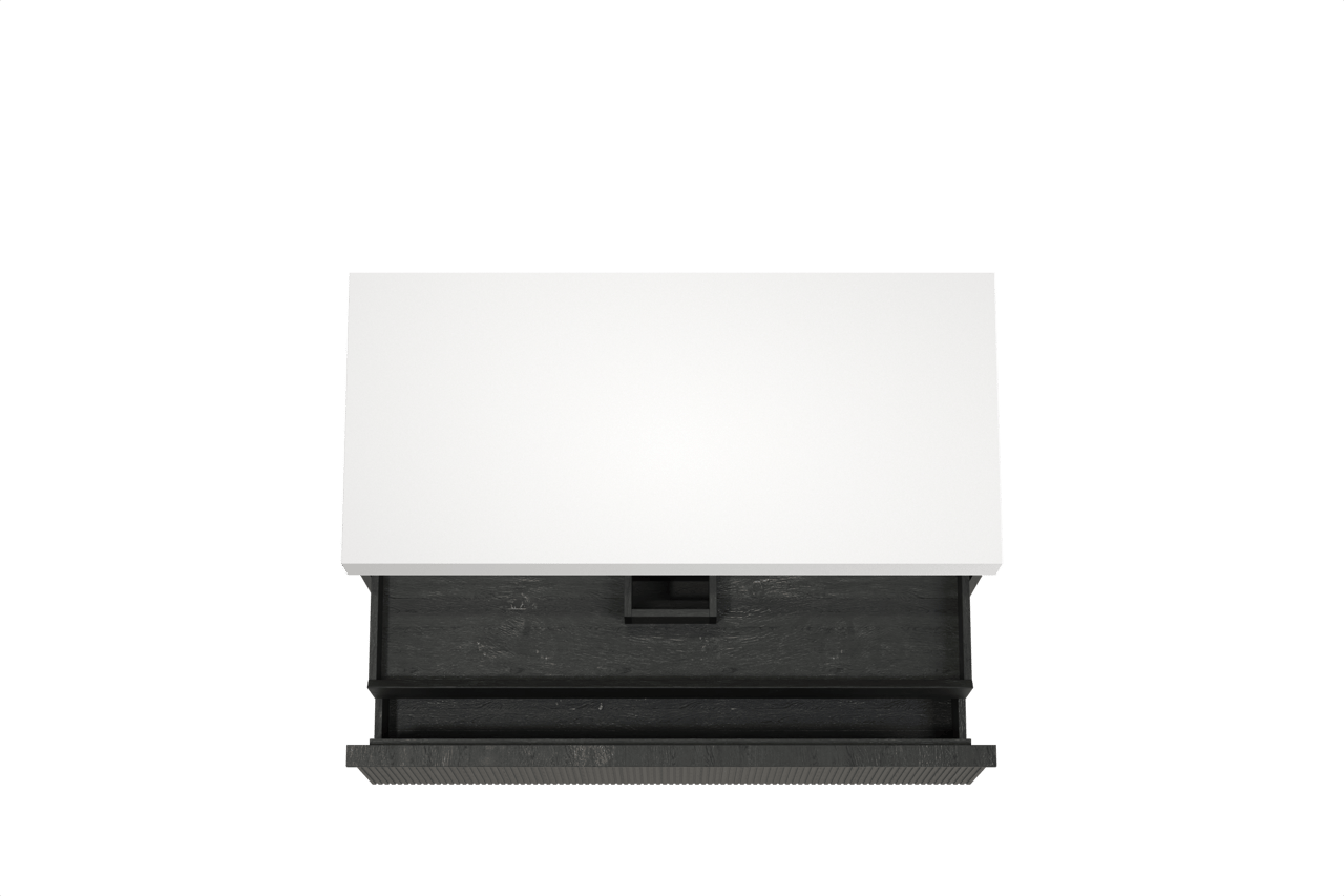 Balmani Forma zwevend badkamermeubel 120 x 55 cm zwarte eik met Dominus enkel of dubbel tablet in solid surface mat wit, Verticale symmetrische rechte ribbel