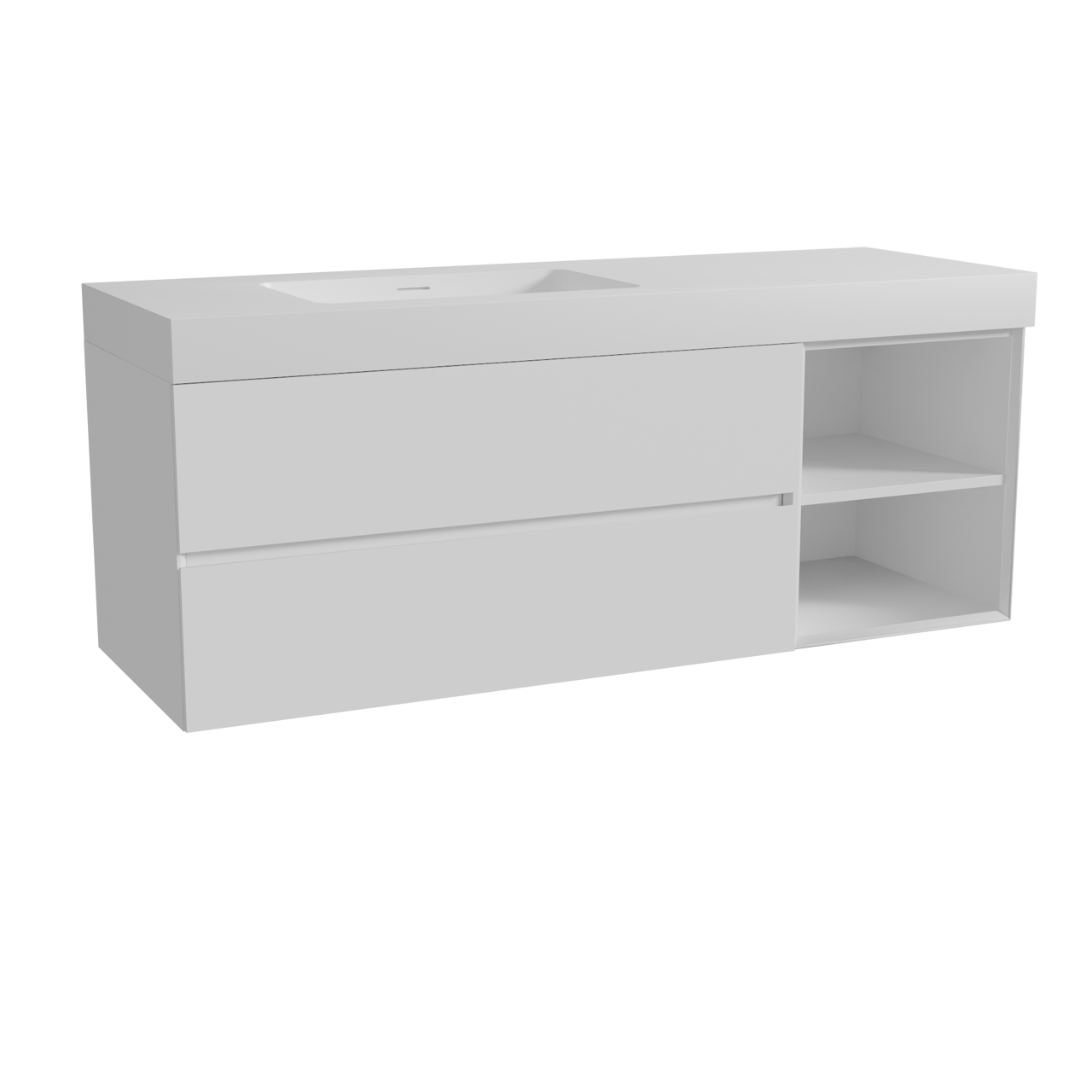 Storke Edge hängendes Möbelstück Set: 150 x 52 cm, Weiß matt, mit Mata High Waschtisch links, Solid Surface Weiß matt