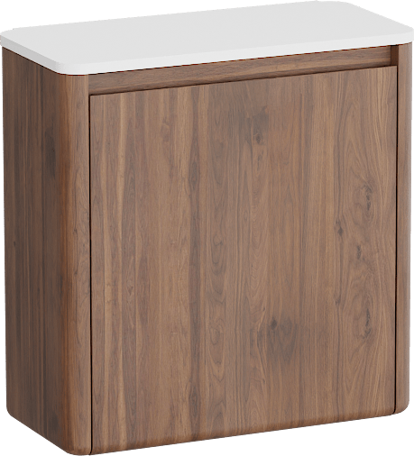 Balmani Fara meuble wc suspendu 45 x 22 cm noyer américain avec Fara Stretto tablette en Solid Surface blanc mat