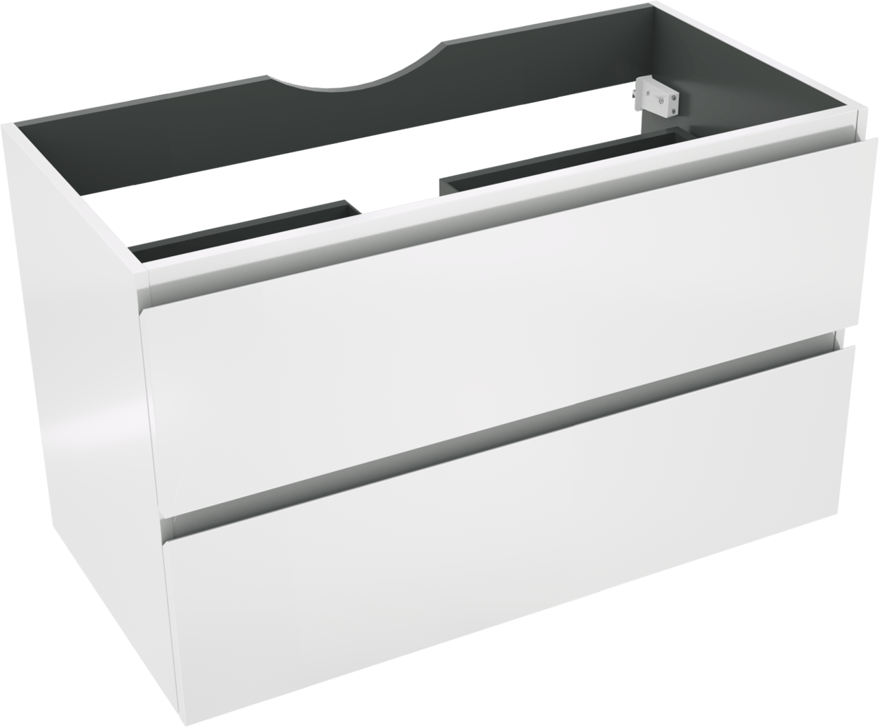 Linie Lado hängender Waschbeckenunterschrank: 90 x 46 cm, Weiß Glänzend, 2 Schubladen