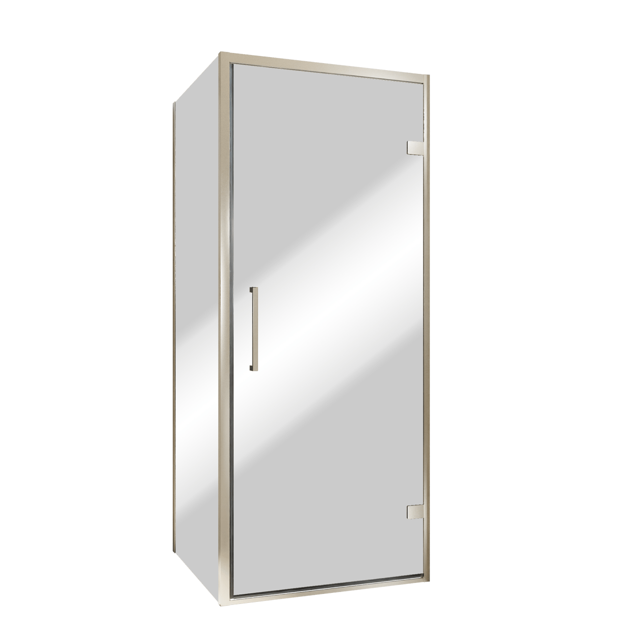 Balmani Senses Design douchehoek met rechtse draaideur en vaste zijwand, 90 x 100 cm, Reflex spiegelglas, Brushed CoolMetal profielen, met coating