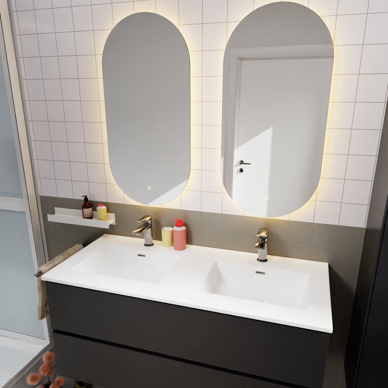 Storke Kera dubbele wastafel mat witte porselein 120 x 52 cm, exclusief crepine