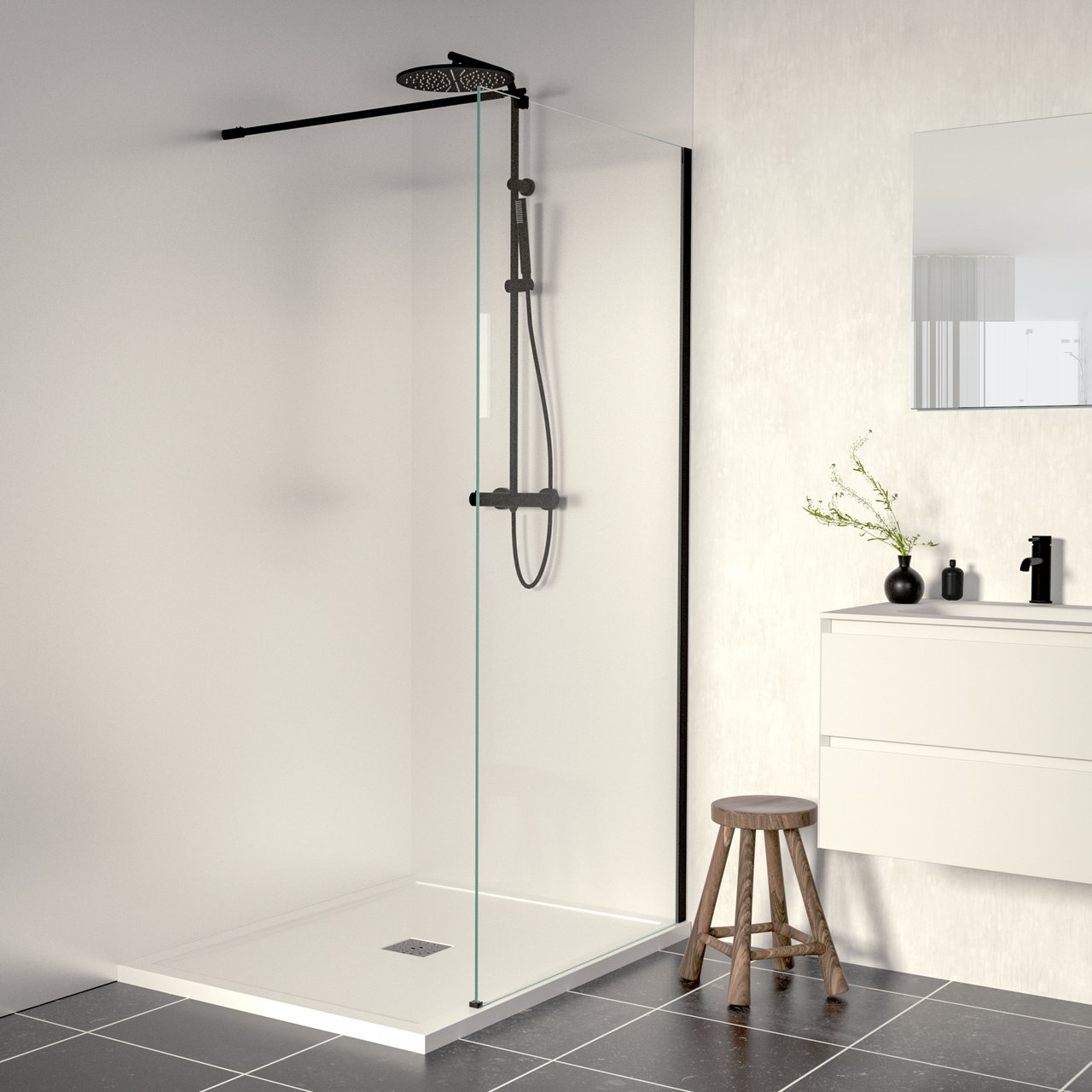 Linie Walk-In inloopdouche 100 x 200 cm helder glas mat zwart profiel
