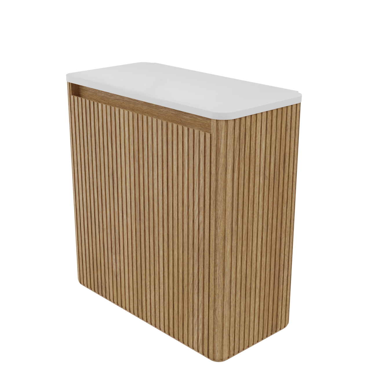 Balmani Fara Ribs hängendes WC-Möbel-Set, 45 x 22 cm, Eiche Natur, mit Fara Stretto Waschtischplatte in mattem Solid Surface