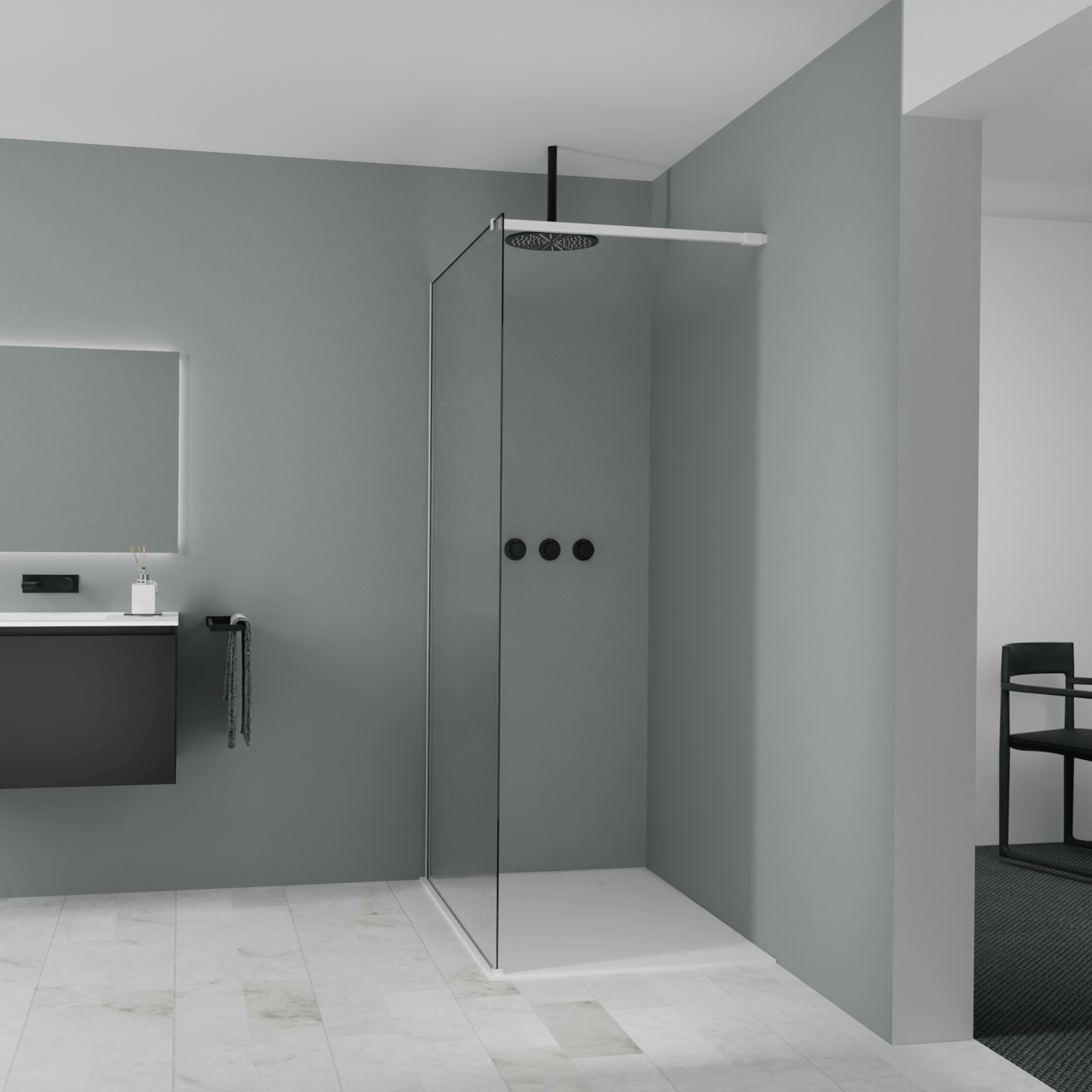 Balmani Modular Walk-In Dusche: 120 x 200 cm, Ribs, inklusive Coating, Profil Weiß matt