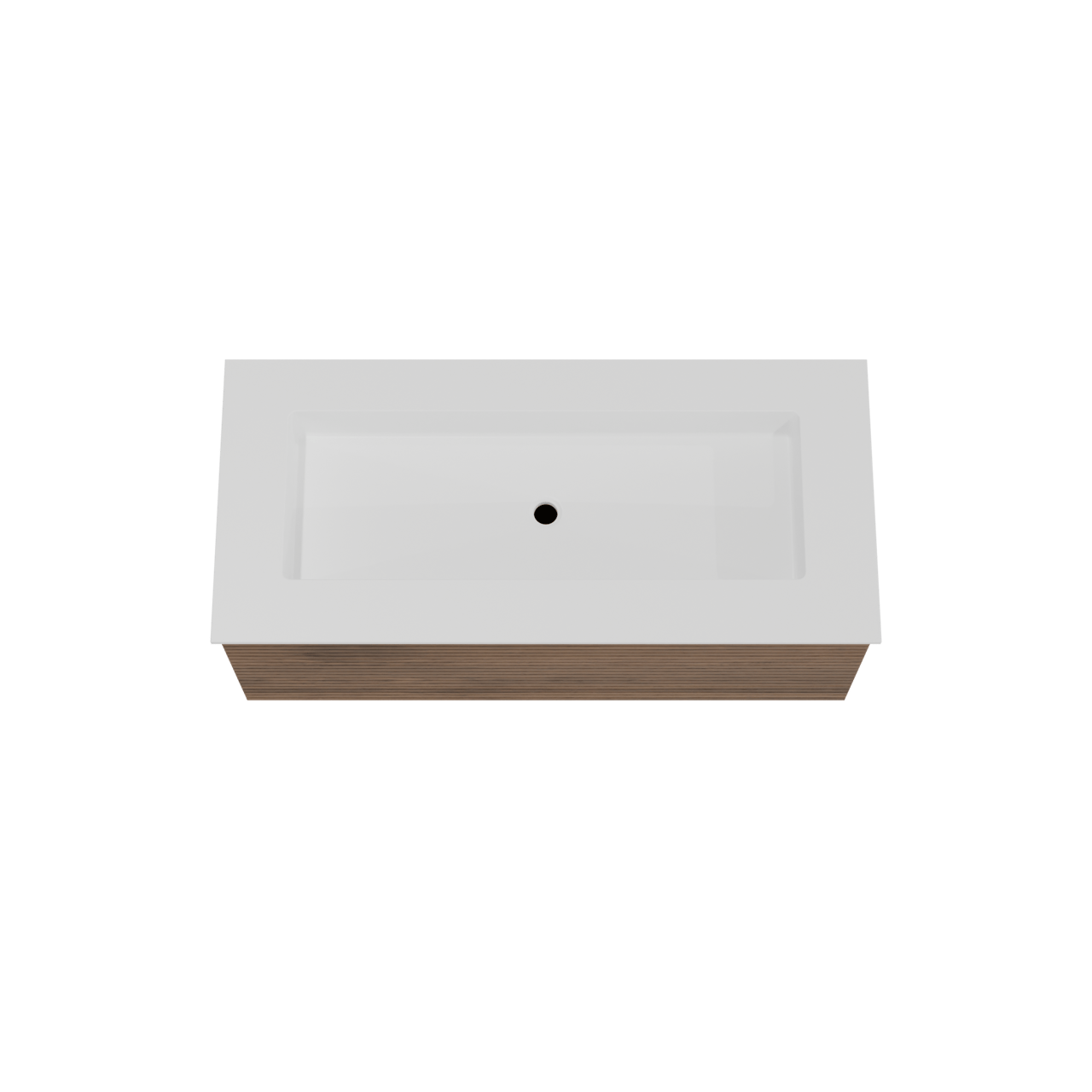 Balmani Forma zwevend badkamermeubel 120 x 55 cm amerikaanse notelaar met Tablo Stretto enkele wastafel voor 2 kraangaten in solid surface mat wit, Horizontale symmetrische rechte ribbel