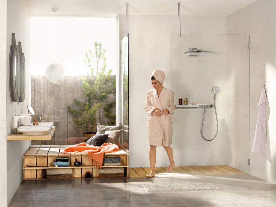 Hansgrohe Rainmaker Select rechthoekige regendouchekop met muursteun 46 x 27 cm Glanzend Chroom