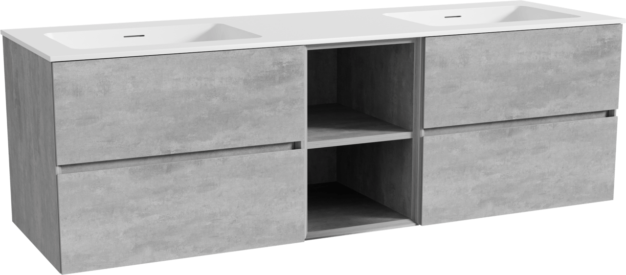 Storke Edge zwevend badkamermeubel 165 x 52 cm beton donkergrijs met Mata dubbele wastafel in solid surface mat wit