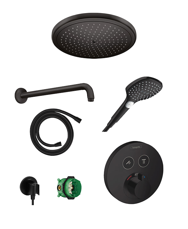Hansgrohe Showerselect S robinet thermostatique Set de douche pluie encastré avec douche de tête 28cm Noir Mat