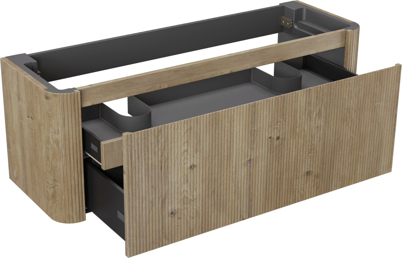 Storke Soft zwevende wastafelonderkast 140 x 46 cm Ruwe eiken 2 lades vert. sym. Groef