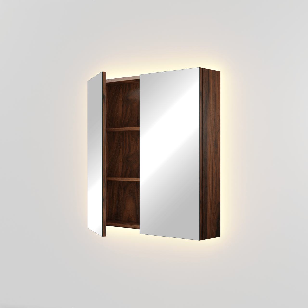 Linie Montro spiegelkast 70 x 75 cm notelaar met spiegelverlichting