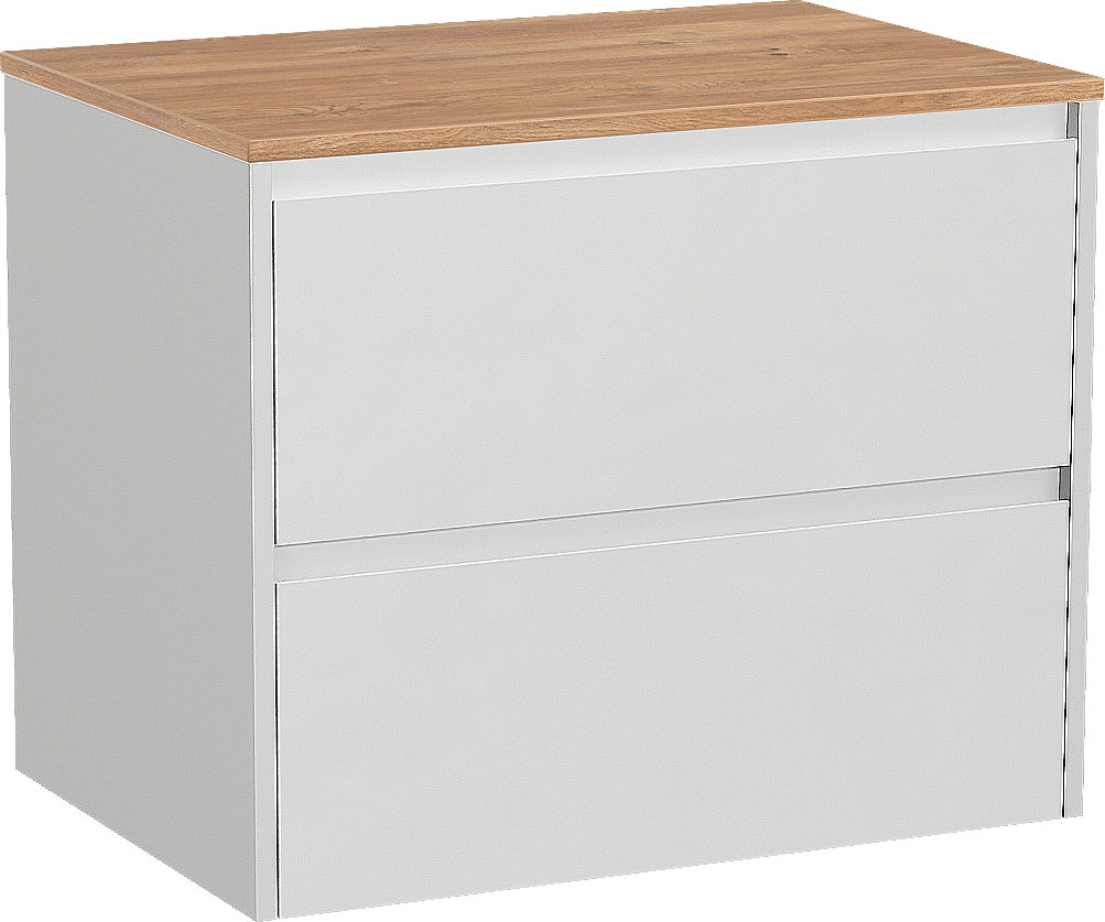 Storke Seda zwevend badmeubel 75 x 52 cm mat wit met Panton enkel wastafelblad in melamine ruw eiken