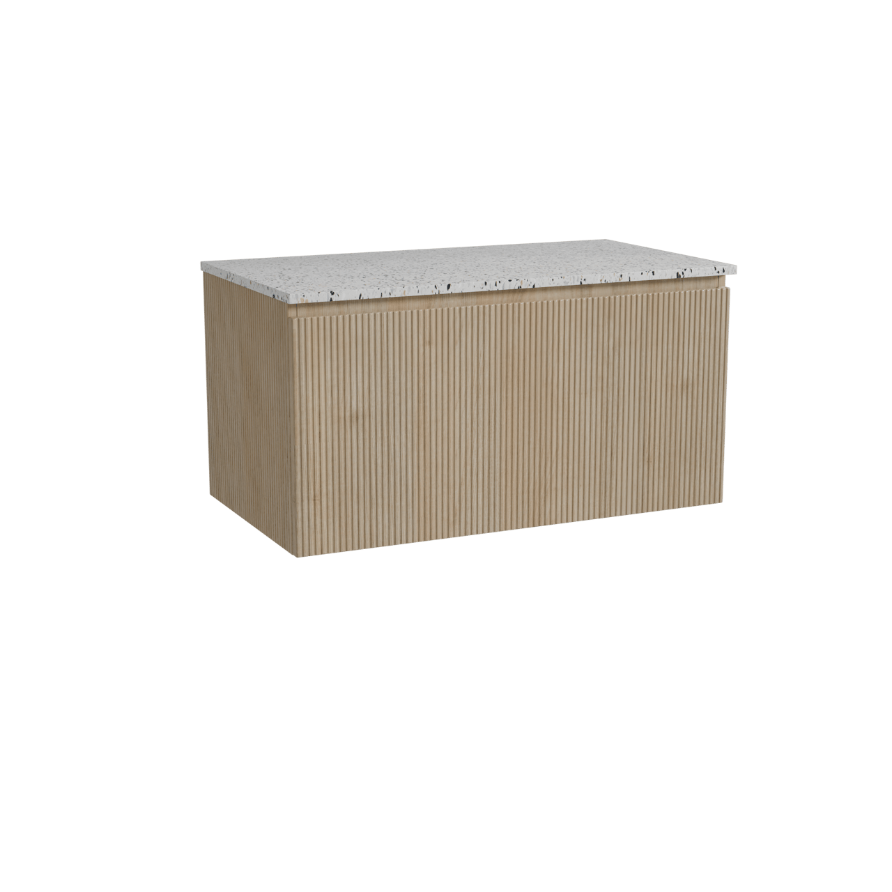 Storke Ribs meuble salle de bains suspendu 95 x 52 cm chêne brut avec Tavola tablette simple en blanc/noir mat terrazzo, Nervure droite symétrique verticale