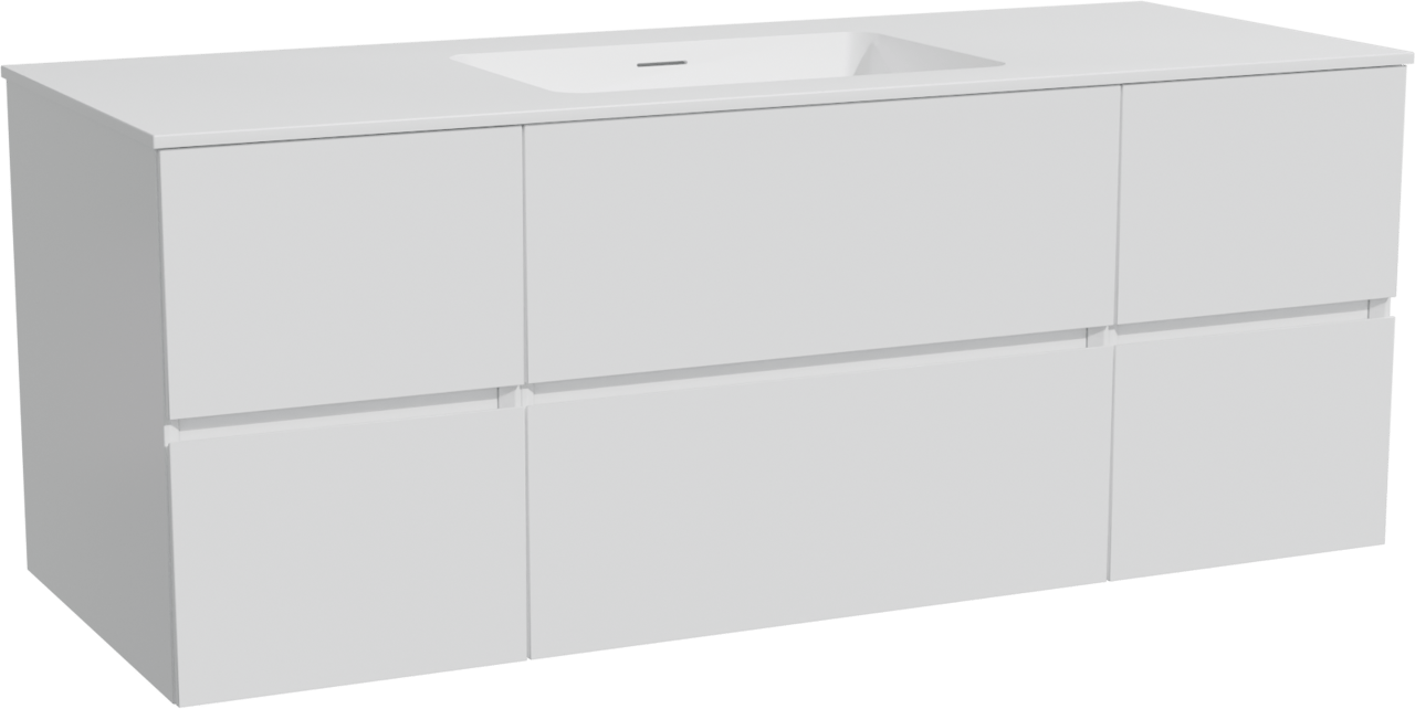 Storke Edge zwevend badkamermeubel 135 x 52 cm glanzend wit met Mata enkele wastafel in solid surface mat wit