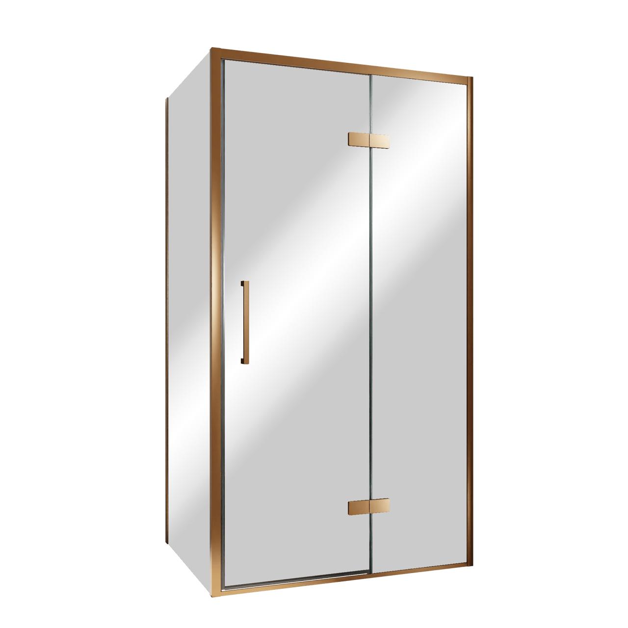 Balmani Senses Design douche en coin avec porte pivotante à droite et paroi latérale fixe, 100 x 100 cm, Miroir Reflex, Profil Brushed Rosegold, coating inclus
