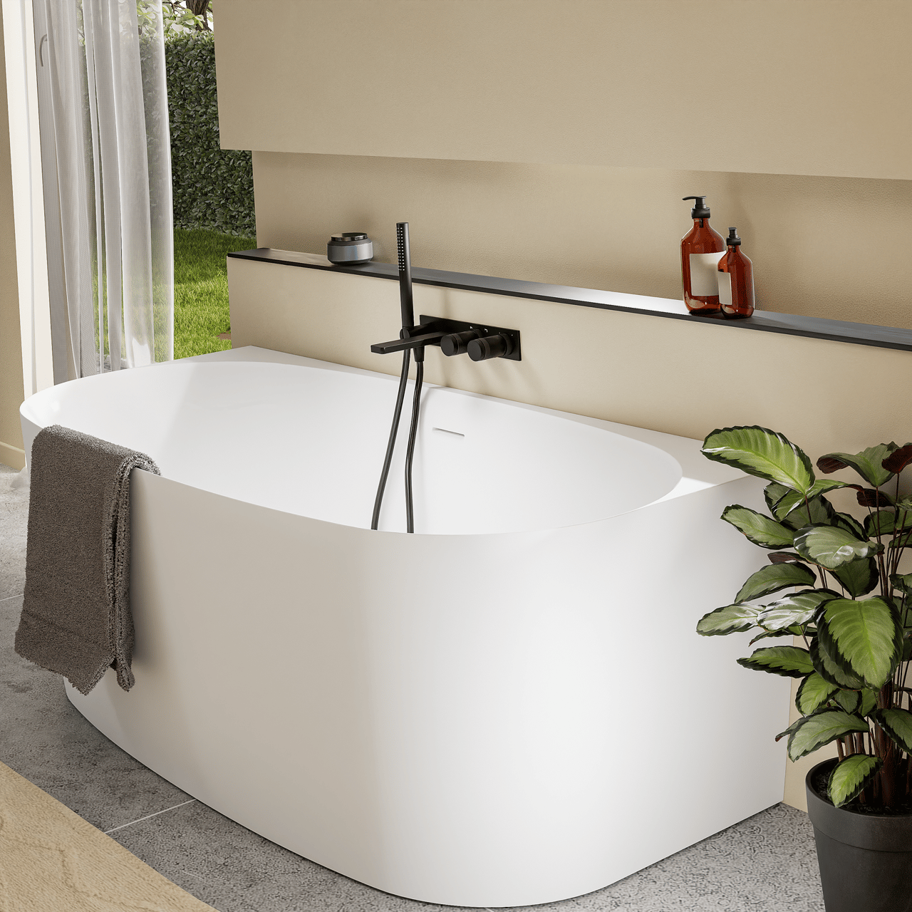 Blaufoss Sonic robinet baignoire encastré avec douchette noir mat incl élément intégré