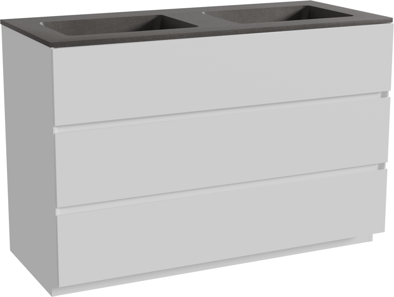 Storke Edge freistehendes Möbelstück Set: 120 x 52 cm, Weiß matt, mit Scuro Doppelwaschtisch, Quarz Schwarz matt