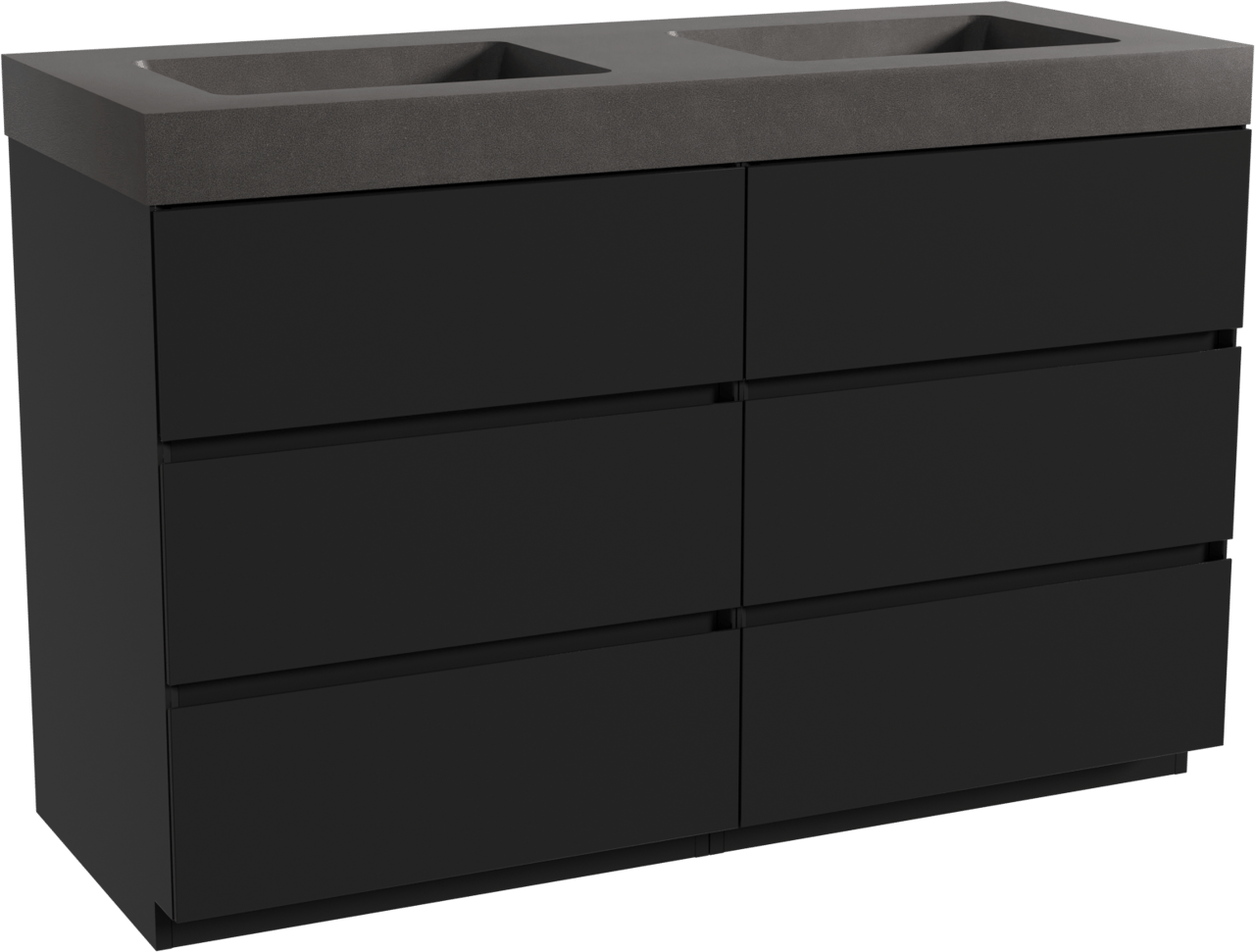 Storke Edge staand badkamermeubel 130 x 52 cm mat zwart met Scuro High dubbele wastafel in kwarts mat zwart