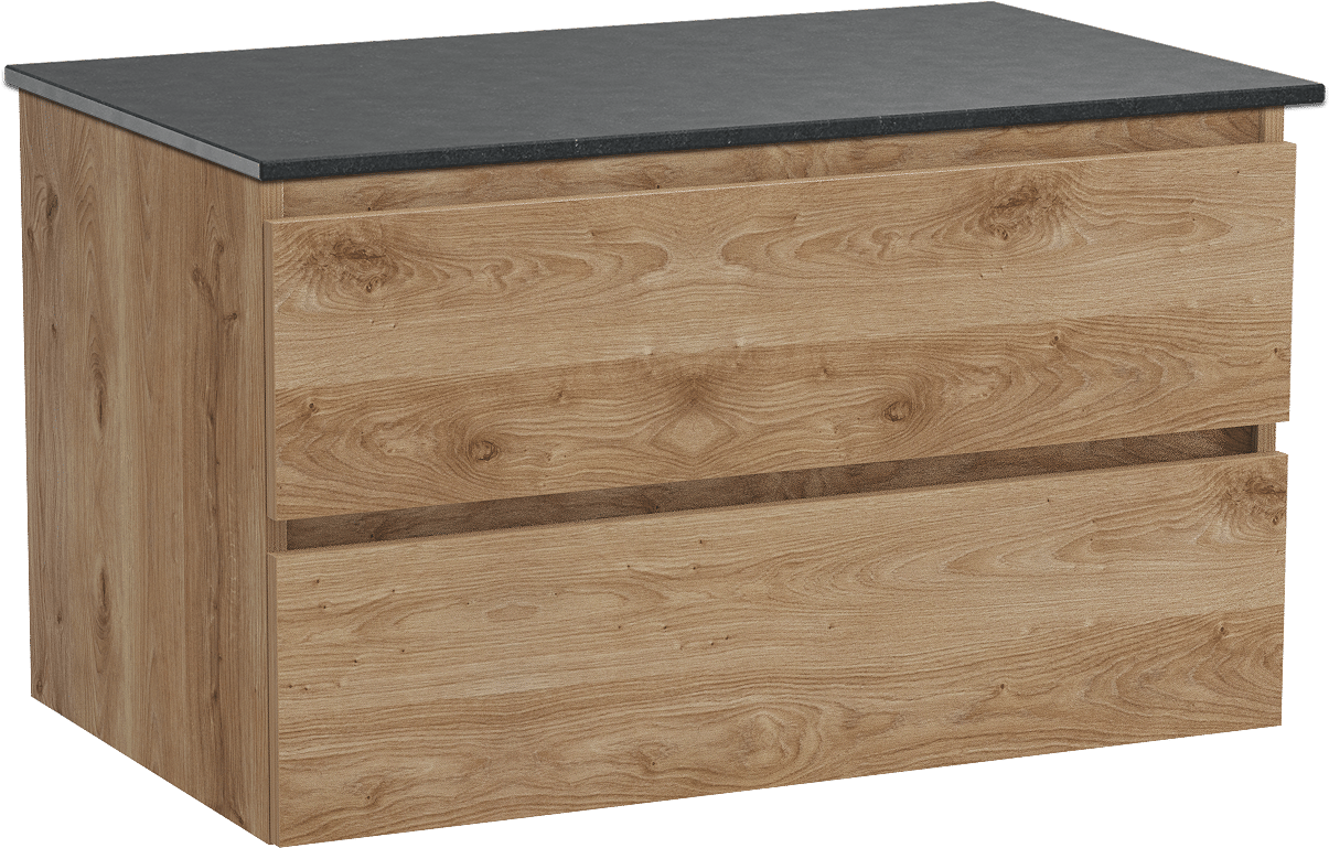 Balmani Lucida meuble salle de bains suspendu 90 x 55 cm chêne brut avec Stretto tablette simple en granit noir