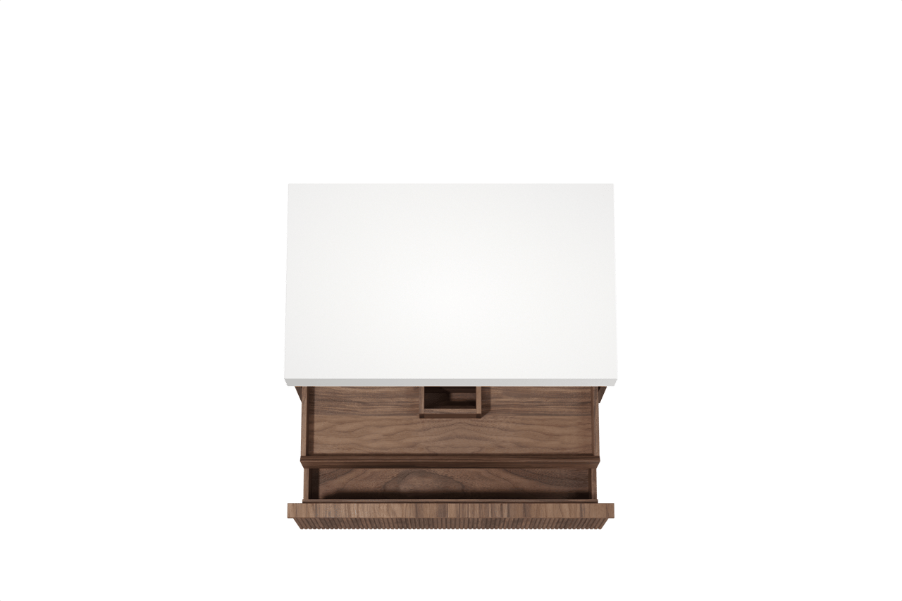 Balmani Forma zwevend badkamermeubel 90 x 55 cm amerikaanse notelaar met Dominus enkel tablet in solid surface mat wit, Verticale symmetrische rechte ribbel