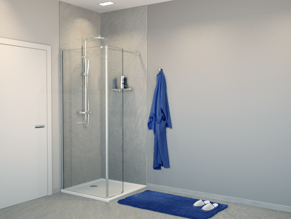 Balmani Modular Walk-In-Dusche mit fester Seitenwand 100 x 200 cm, Klarglas, Profil chrom glänzend