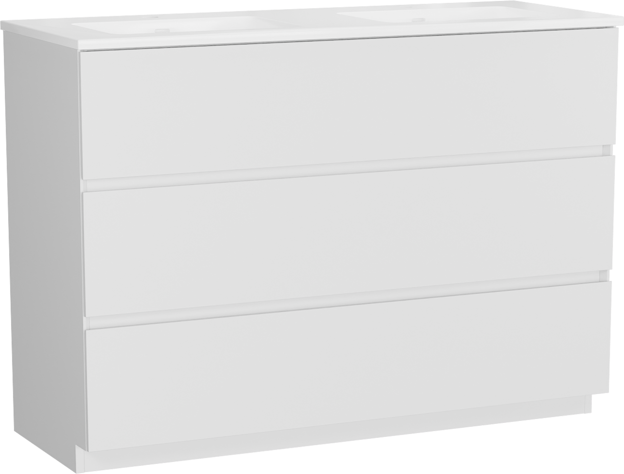 Storke Edge freistehendes Möbelstück Set: 120 x 46 cm, Weiß matt, mit Bilia Doppelwaschtisch, Marmorkomposit Weiß glänzend