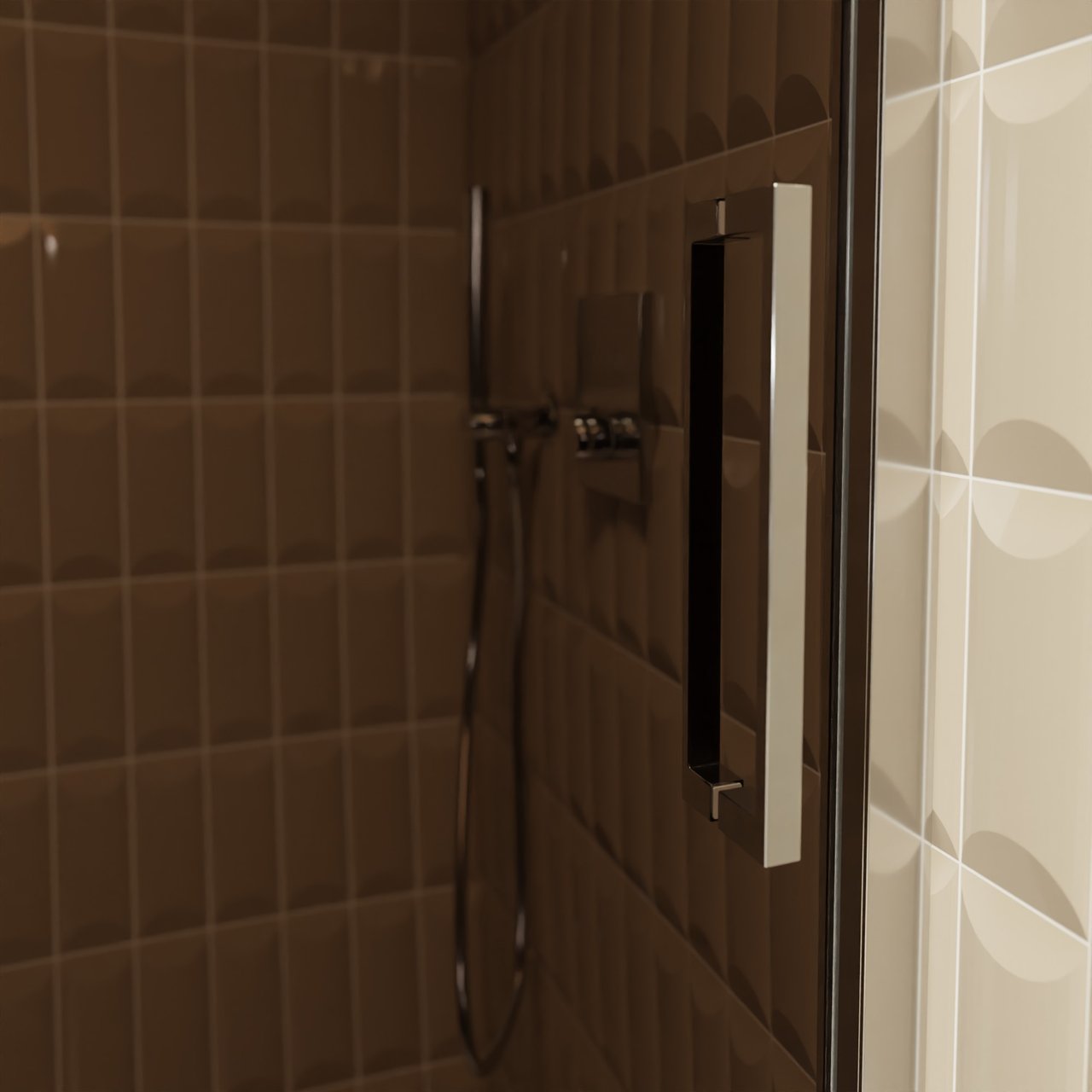 Balmani Senses Design douche schuifdeur omkeerbaar 160 cm x 210 cm Brons glas, Chroom profielen, met coating