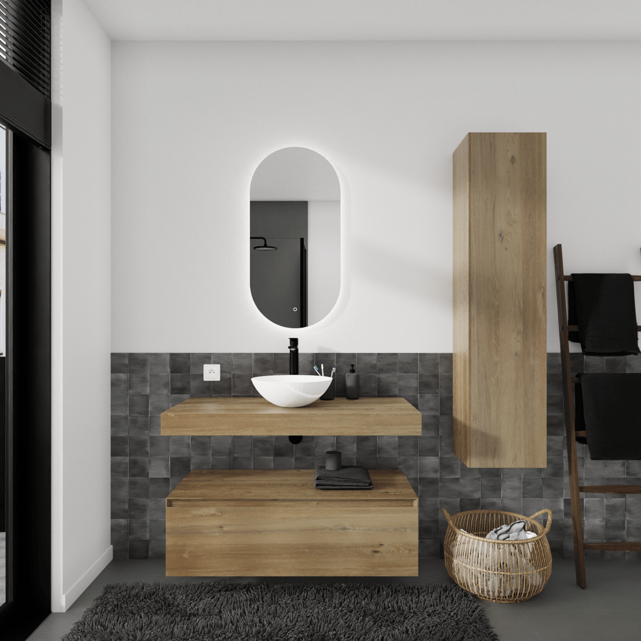 Storke Edge Modulo hängender Waschbeckenunterschrank: 105 x 48 cm, Eiche rustikal, 1 Schublade