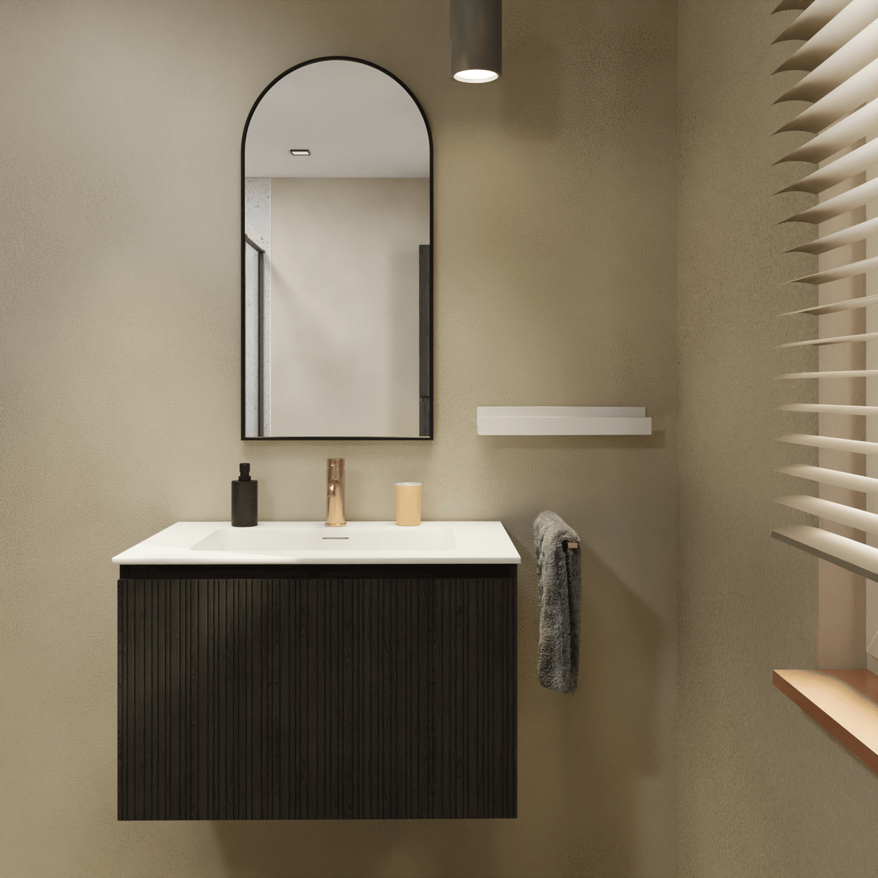Storke Ribs meuble sous-lavabo suspendu 75 x 52 cm chêne noir 2 tiroirs