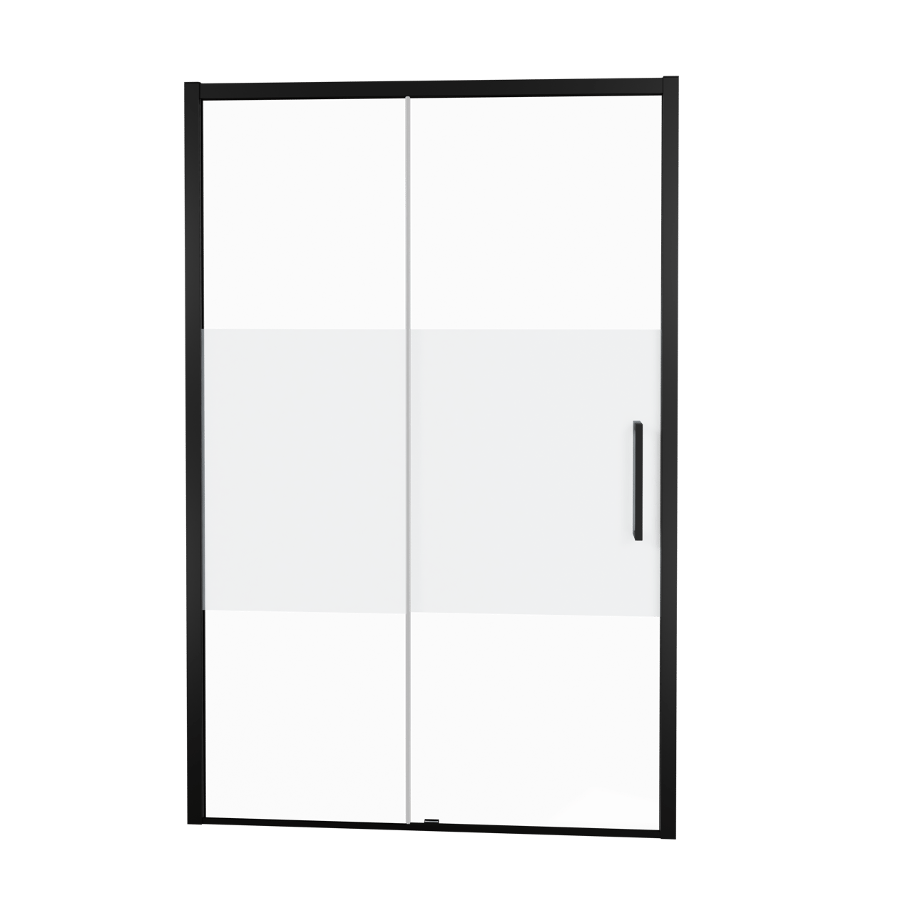 Balmani Senses Design douche schuifdeur links 160 cm x 210 cm Helder glas met matte strook glas, Zwarte profielen, met coating