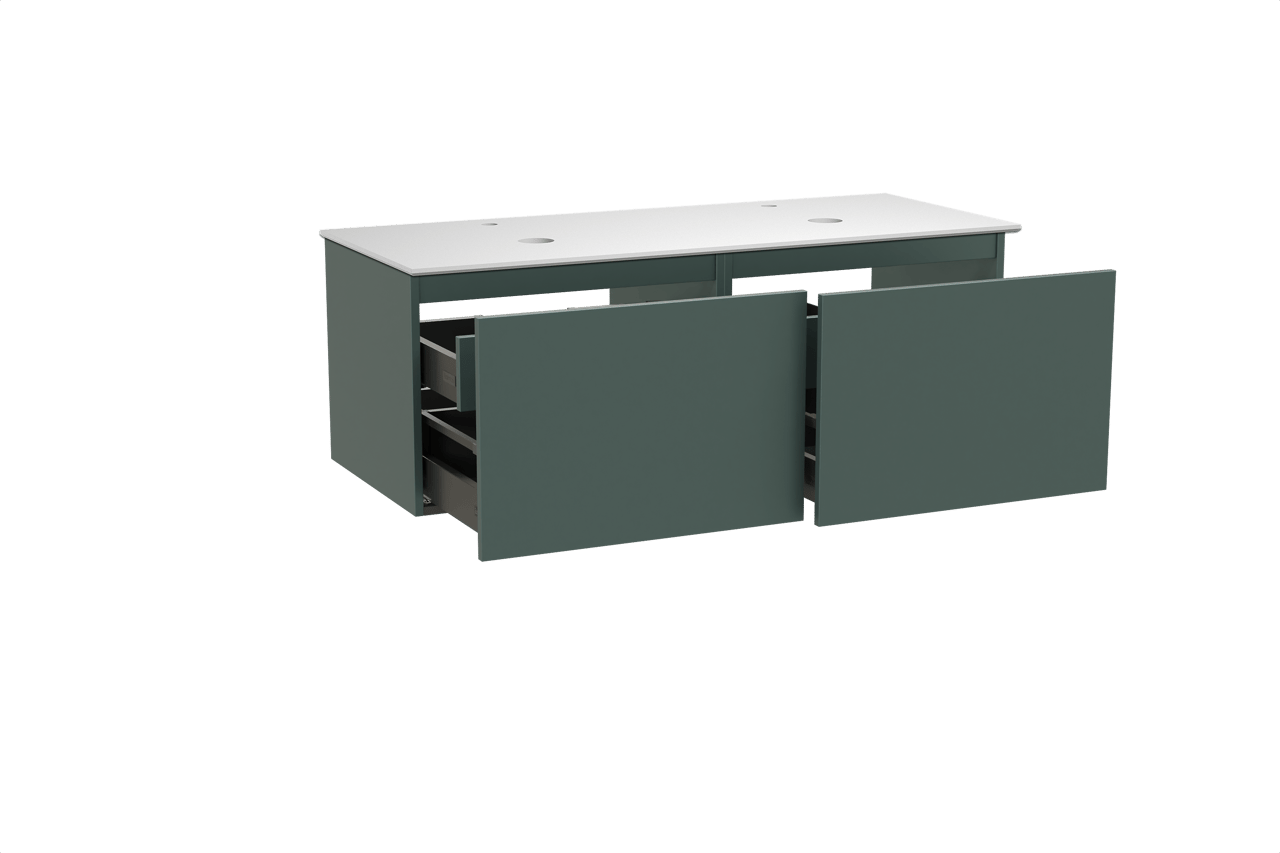 Balmani Sfera by Lucida meuble salle de bains suspendu 135 x 55 cm forest avec Facetta tablette double en solid surface blanc mat