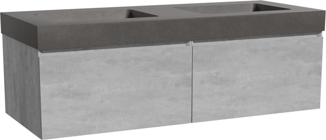 Storke Edge zwevend badkamermeubel 130 x 52 cm beton donkergrijs met Scuro High dubbele wastafel in kwarts mat zwart