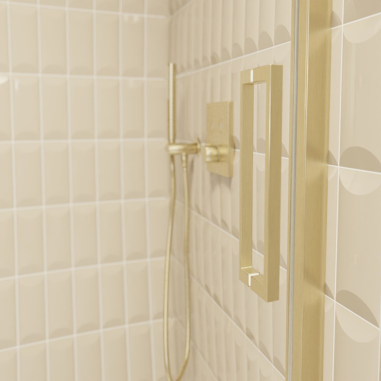 Balmani Senses Design Dusche Schiebetür, umkehrbar, 120 cm x 210 cm, Klarglas, Profil Brushed Champagner Gold