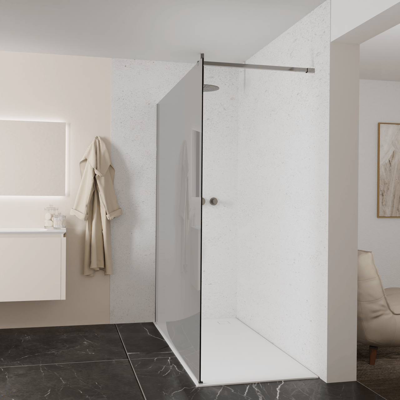 Balmani Modular inloopdouche: 180 x 200 cm, Rookglas, Brushed GunMetal profielen