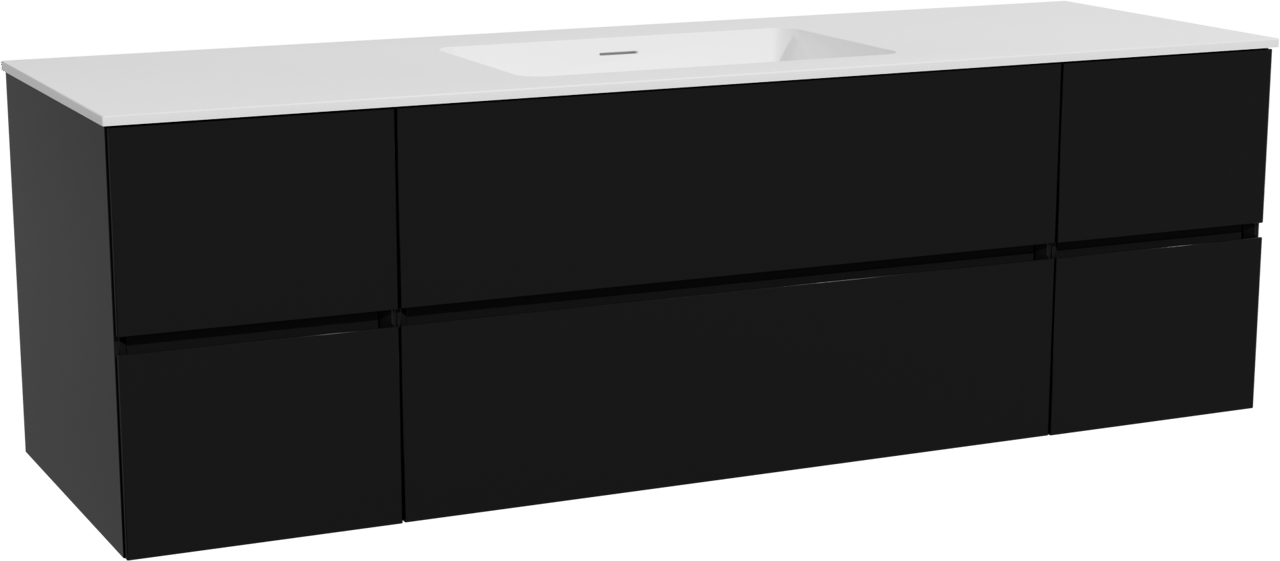 Storke Edge zwevend badkamermeubel 165 x 52 cm mat zwart met Mata enkele wastafel in solid surface mat wit