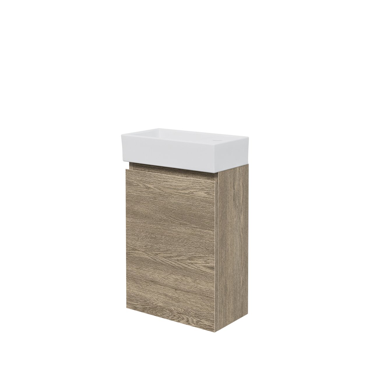 Linie Lado zwevend toiletmeubel 40 x 22 cm grijze eik met Baro wastafel in glanzend witte keramiek