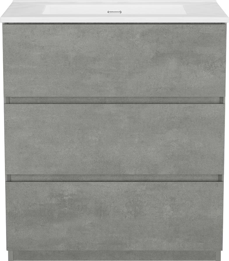 Storke Edge freistehendes Möbelstück Set: 75 x 52 cm, Beton dunkelgrau, mit Kera Einzelwaschtisch, Porzellan Weiß glänzend, inklusive Ablaufventil