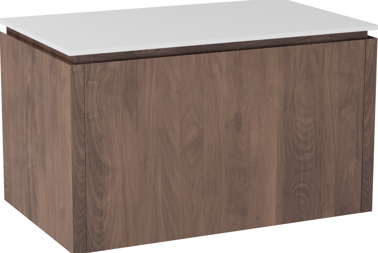 Balmani Eclips meuble salle de bains suspendu 90 x 55 cm Noyer américain avec Stretto tablette simple en Solid Surface blanc mat