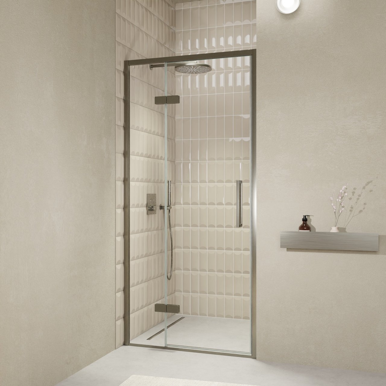 Balmani Senses Design douche draaideur links 100 cm x 210 cm Helder glas, Brushed GunMetal profielen