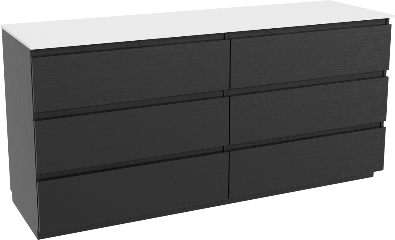 Balmani Lucida meuble salle de bains à poser 180 x 55 cm chêne noir avec Stretto tablette simple ou double en solid surface blanc mat