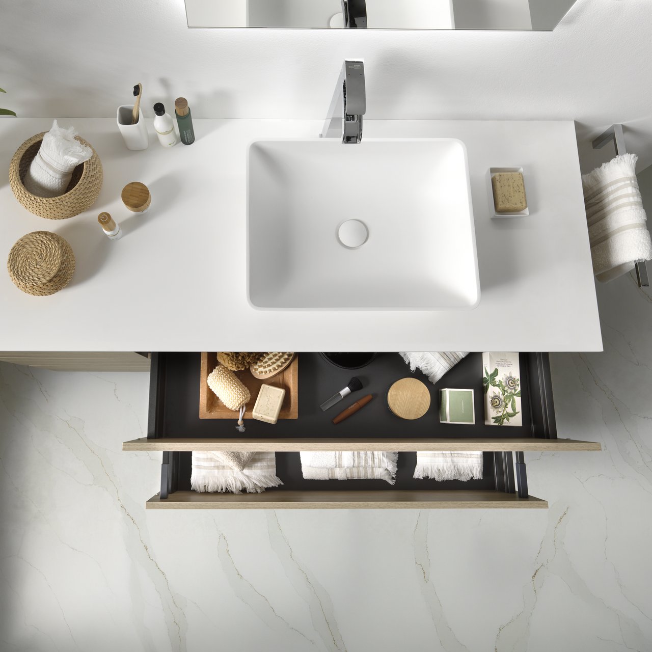 Balmani Stretto Einzel- oder Doppelwaschtischplatte, Solid Surface matt, 150 x 55 cm
