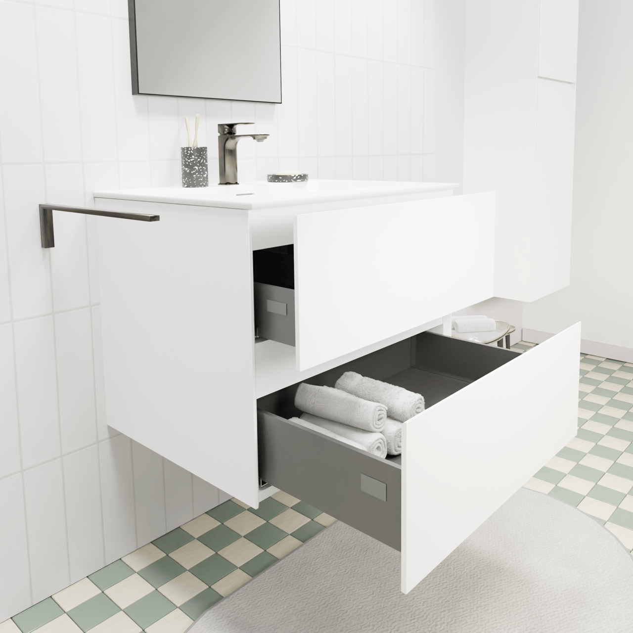 Storke Edge zwevend badkamermeubel 65 x 52 cm mat wit met Mata enkele wastafel in solid surface mat wit